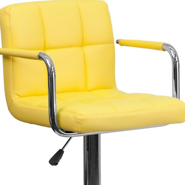 Yellow Quilted Vinyl Barstool, Adj Height, Weight Capacity: 330 lb.