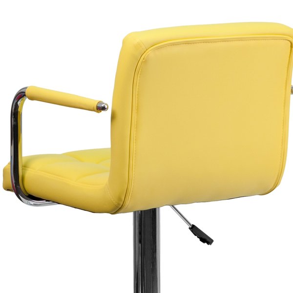 Yellow Quilted Vinyl Barstool, Adj Height, Weight Capacity: 330 lb.