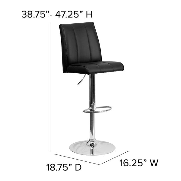 Tufted Gray Vinyl Barstool, Adj Height