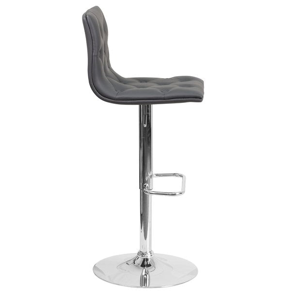 Tufted Gray Vinyl Barstool, Adj Height