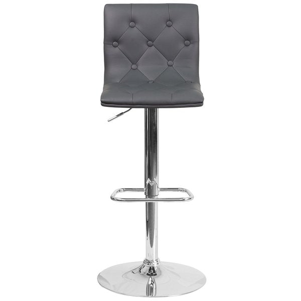 Tufted Gray Vinyl Barstool, Adj Height