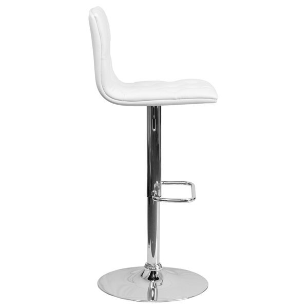 Tufted White Vinyl Barstool, Adj Height