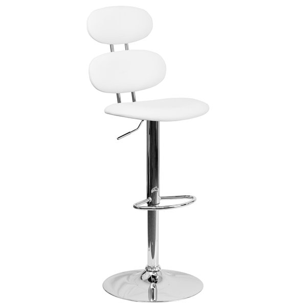 White Vinyl Barstool, Adj Height, Seat Height Range: 24