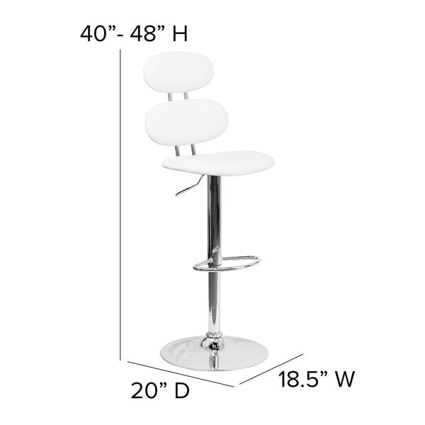 White Vinyl Barstool, Adj Height, Seat Height Range: 24