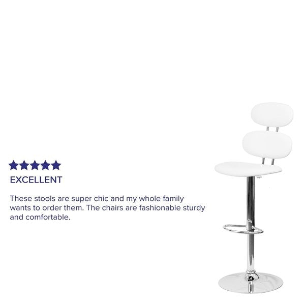 White Vinyl Barstool, Adj Height, Seat Height Range: 24