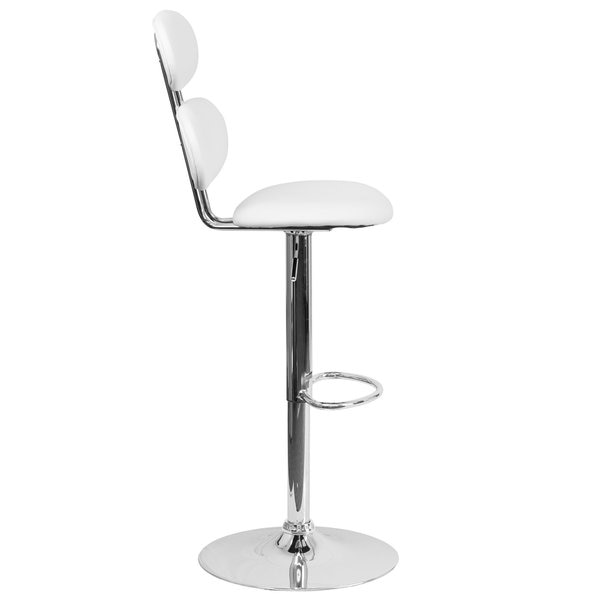 White Vinyl Barstool, Adj Height, Seat Height Range: 24