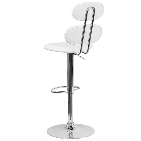 White Vinyl Barstool, Adj Height, Seat Height Range: 24