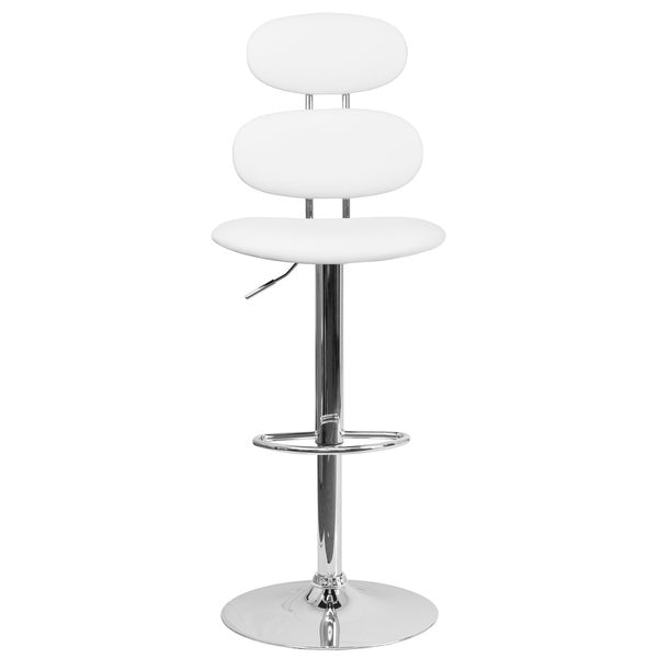 White Vinyl Barstool, Adj Height, Seat Height Range: 24
