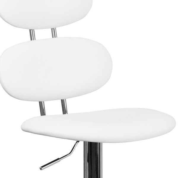 White Vinyl Barstool, Adj Height, Seat Height Range: 24