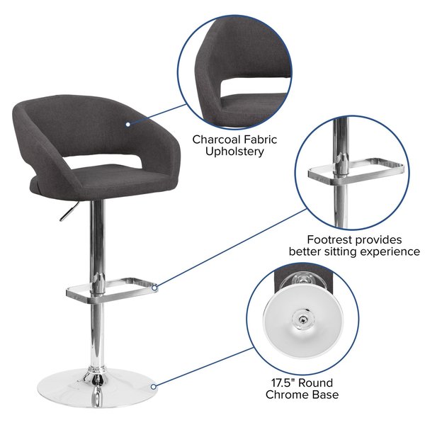 Charcoal Fabric Adjustable Height Barstool