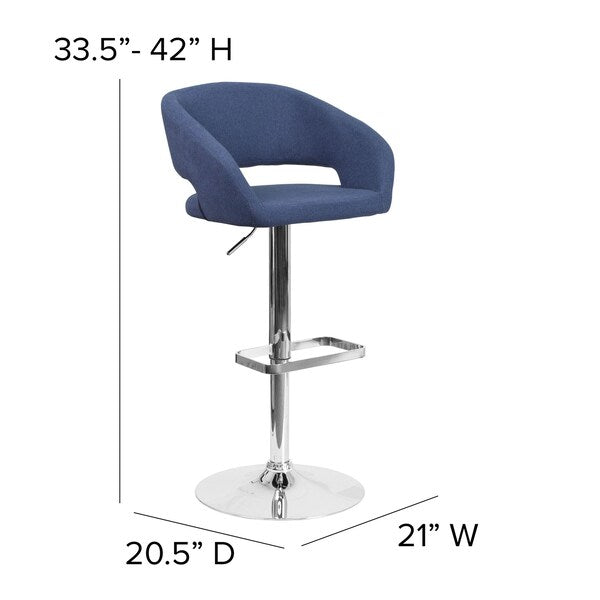 Blue Fabric Adjustable Height Barstool