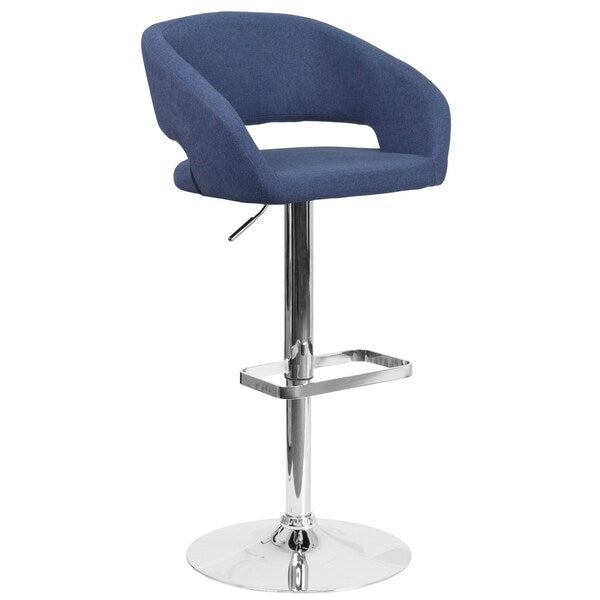 Blue Fabric Adjustable Height Barstool