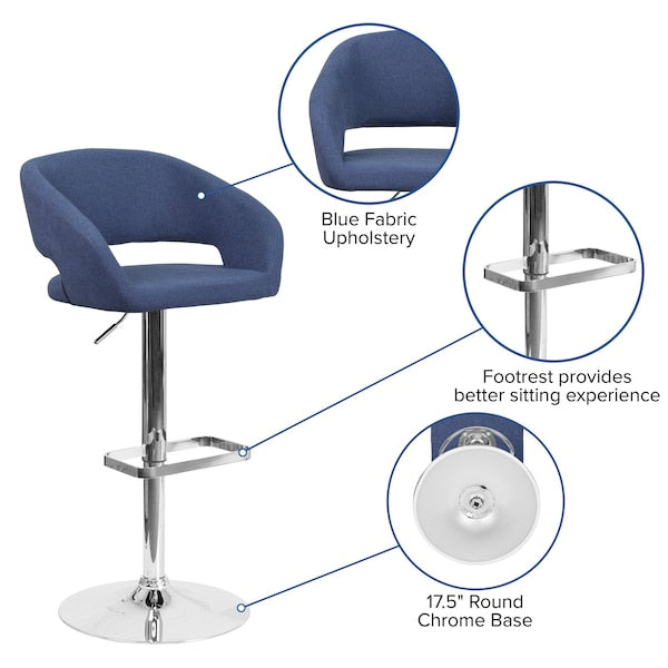 Blue Fabric Adjustable Height Barstool