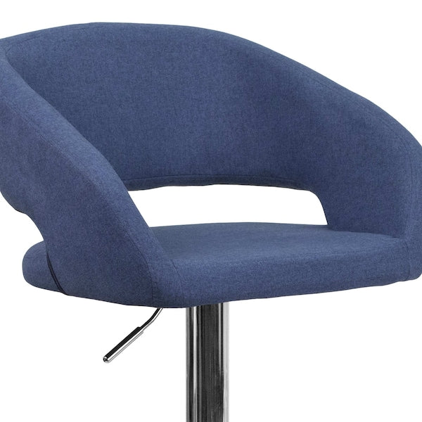 Blue Fabric Adjustable Height Barstool