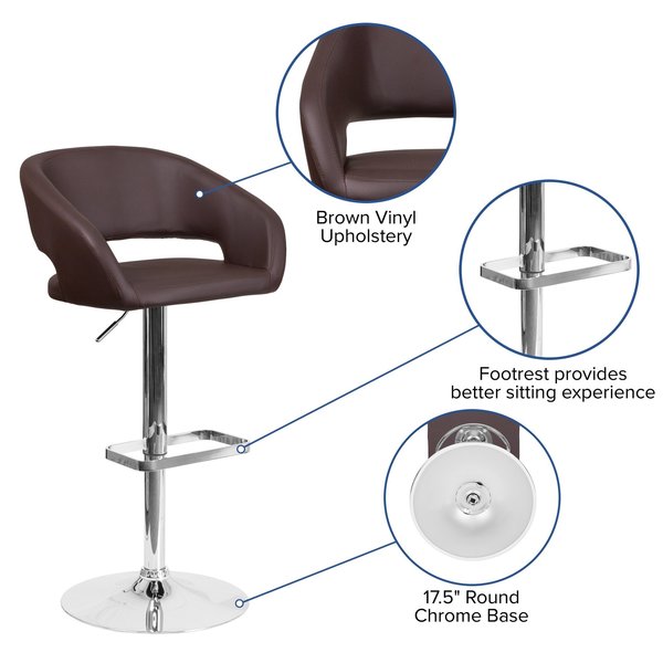 Brown Vinyl Adjustable Height Barstool