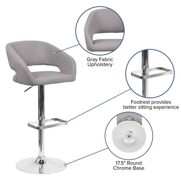 Gray Fabric Adjustable Height Barstool