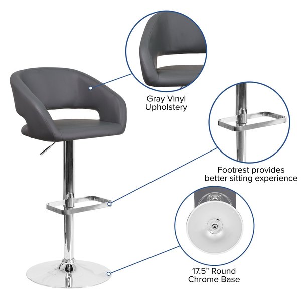Gray Vinyl Adjustable Height Barstool