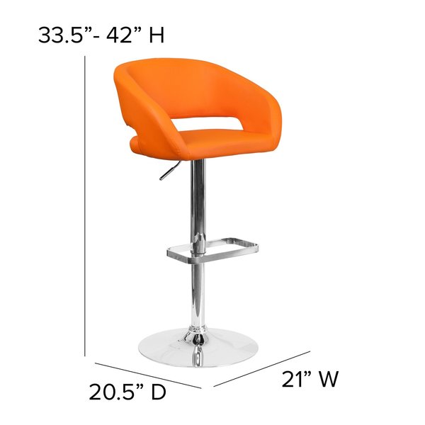 Orange Vinyl Adjustable Height Barstool