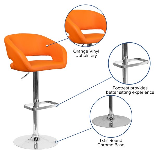 Orange Vinyl Adjustable Height Barstool