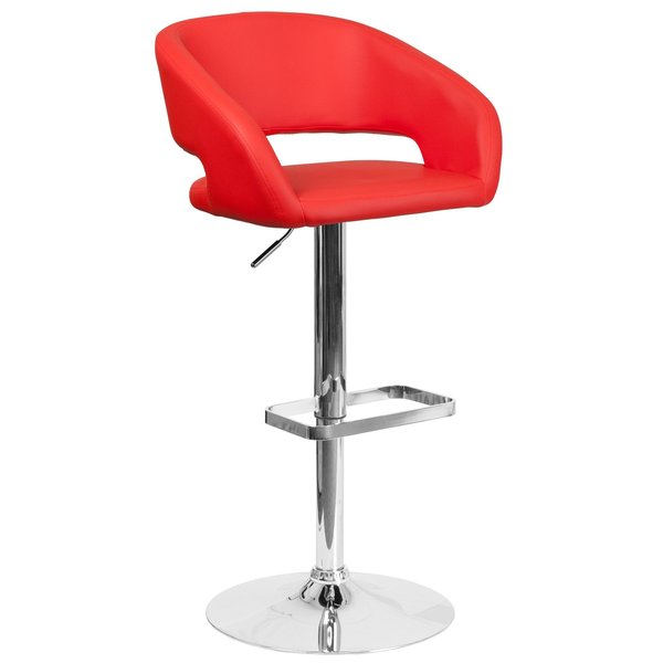 Red Vinyl Adjustable Height Barstool