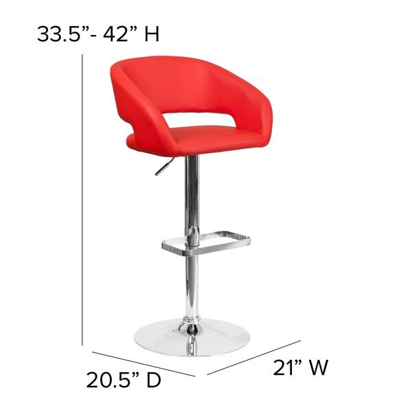Red Vinyl Adjustable Height Barstool