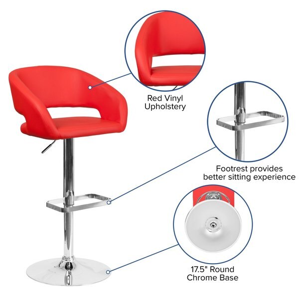 Red Vinyl Adjustable Height Barstool