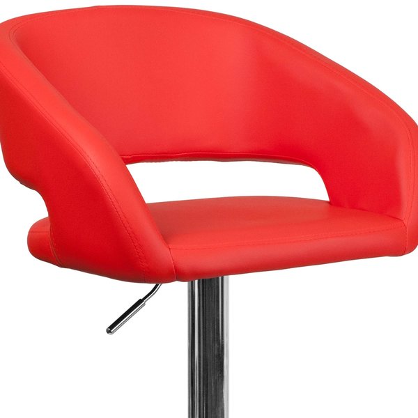 Red Vinyl Adjustable Height Barstool