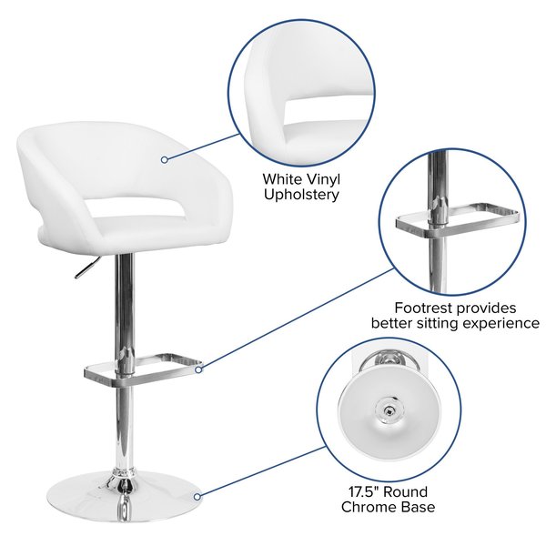 White Vinyl Adjustable Height Barstool