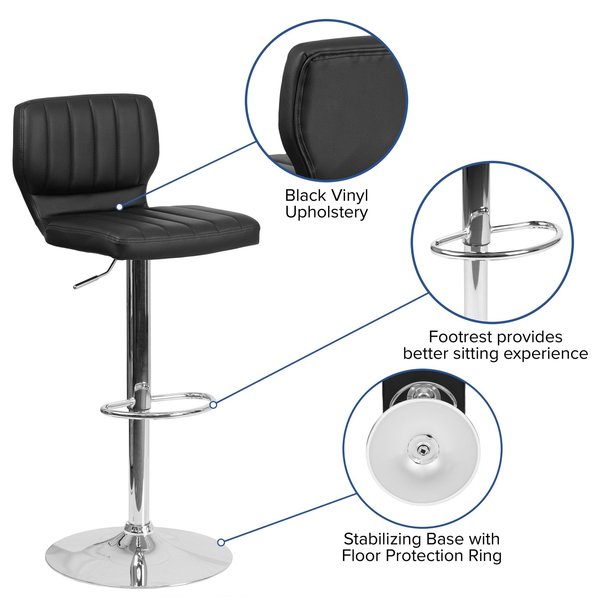 Black Vinyl Barstool, Adj Height
