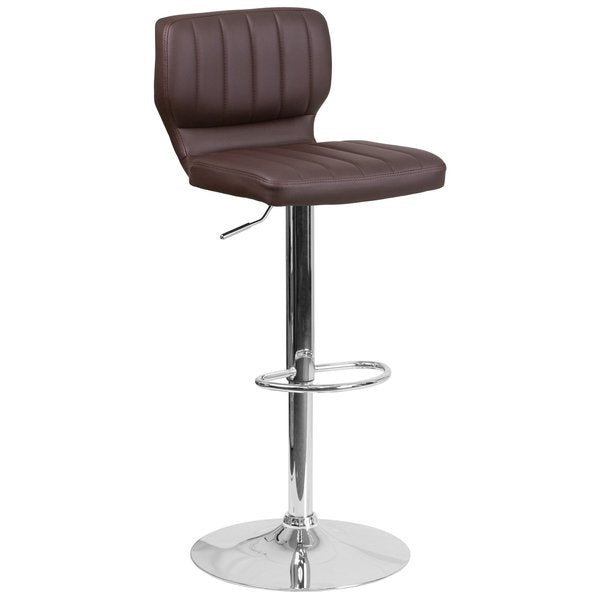 Brown Vinyl Barstool, Adj Height, Frame Material: Metal