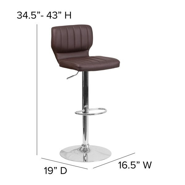 Brown Vinyl Barstool, Adj Height, Frame Material: Metal