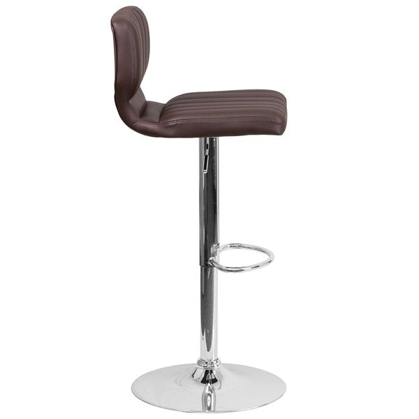 Brown Vinyl Barstool, Adj Height, Frame Material: Metal