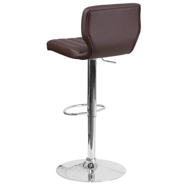 Brown Vinyl Barstool, Adj Height, Frame Material: Metal