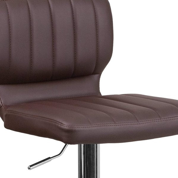 Brown Vinyl Barstool, Adj Height, Frame Material: Metal