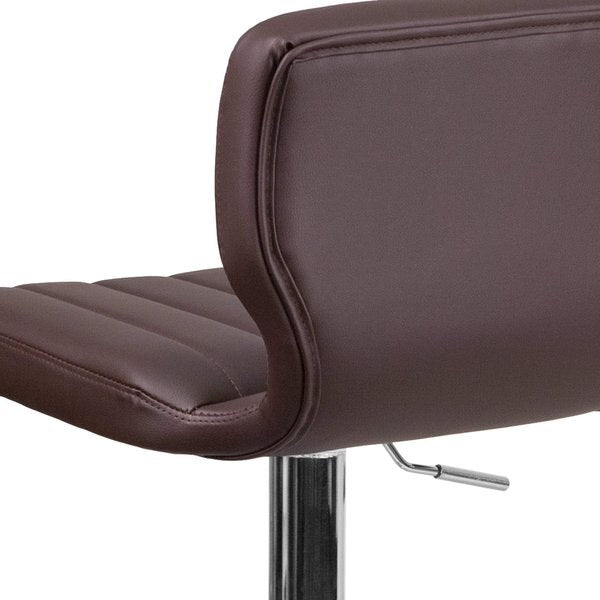 Brown Vinyl Barstool, Adj Height, Frame Material: Metal