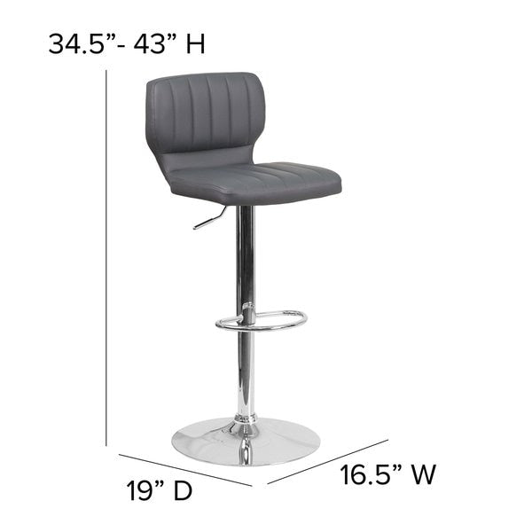 Gray Vinyl Barstool, Adj Height, Seat Height Range: 25