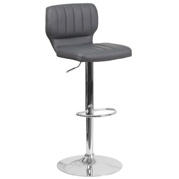 Gray Vinyl Barstool, Adj Height, Seat Height Range: 25