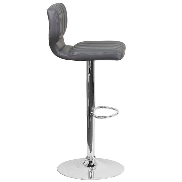 Gray Vinyl Barstool, Adj Height, Seat Height Range: 25