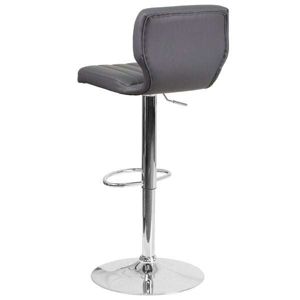 Gray Vinyl Barstool, Adj Height, Seat Height Range: 25
