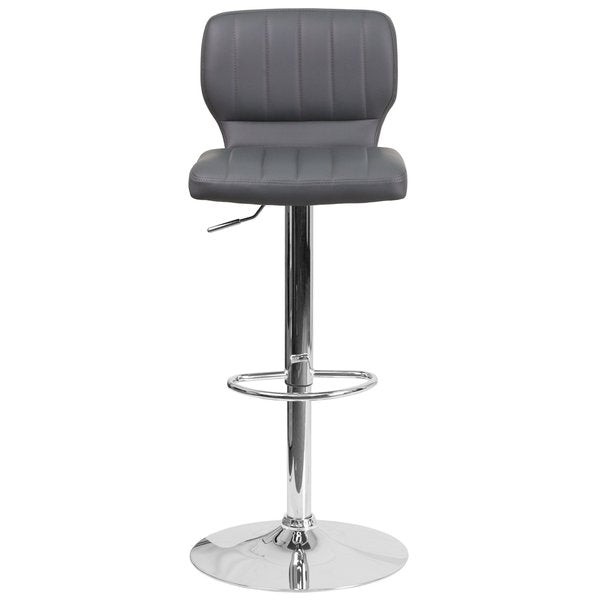 Gray Vinyl Barstool, Adj Height, Seat Height Range: 25