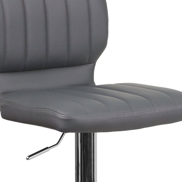 Gray Vinyl Barstool, Adj Height, Seat Height Range: 25
