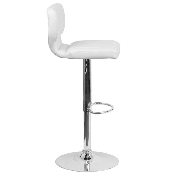 White Vinyl Barstool, Adj Height