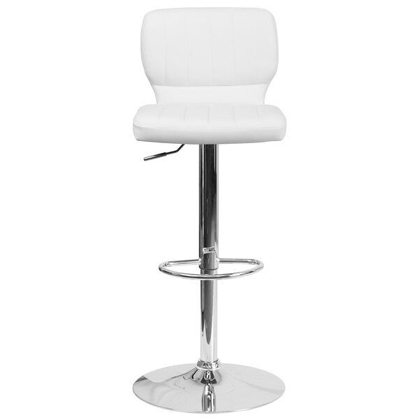 White Vinyl Barstool, Adj Height