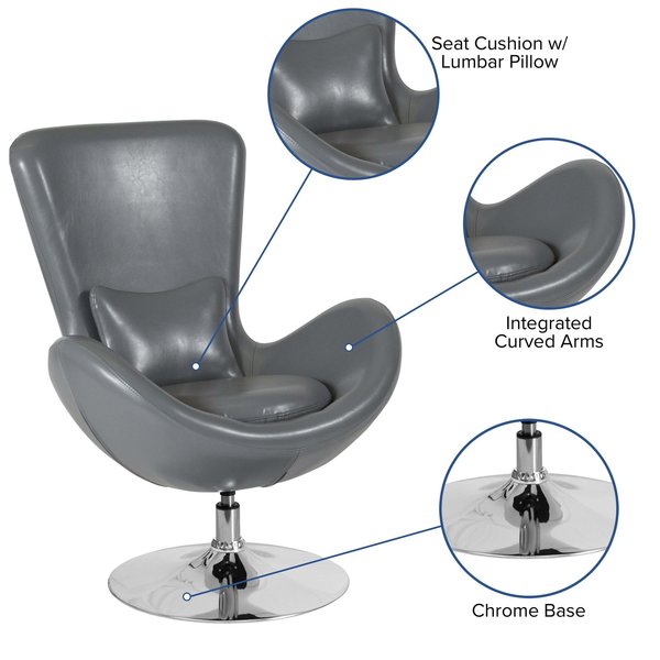 Gray LeatherSoft Side Reception Chair, 30 W 30