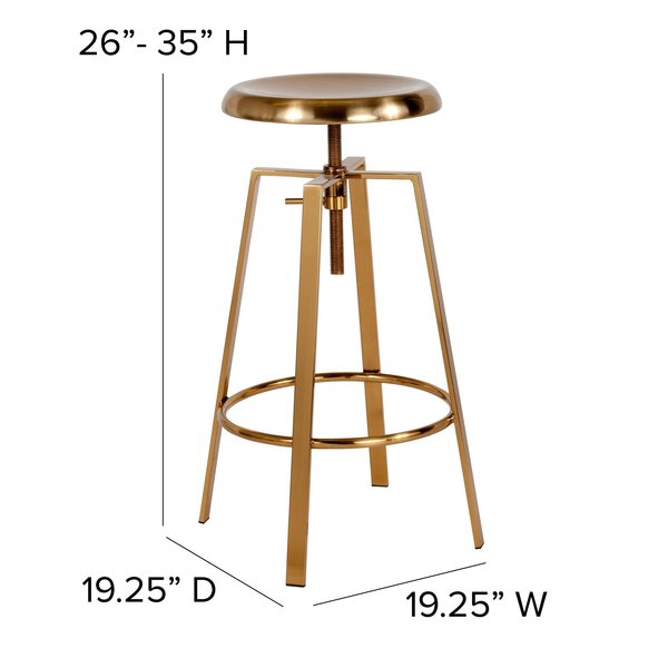 Toledo Adjustable Barstool, Gold