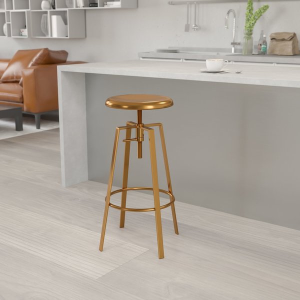 Toledo Adjustable Barstool, Gold
