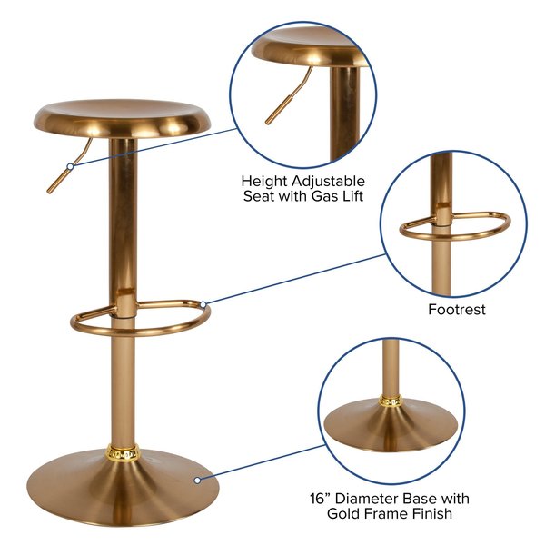 Chair, Madrid, Adjstbl, Retro, Barstool, Gold