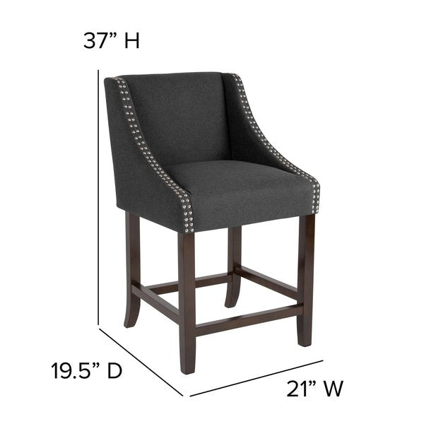 Carmel Series Blck Fabric/Wood Stool, 24