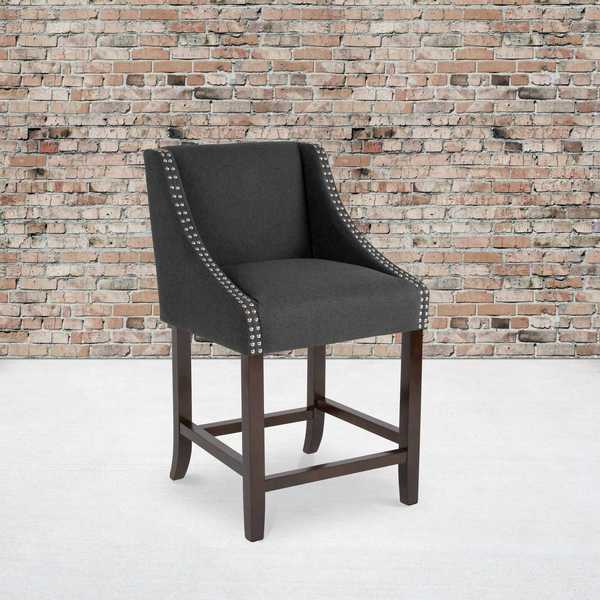 Carmel Series Blck Fabric/Wood Stool, 24