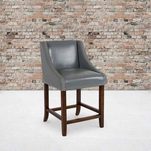 Carmel Series Grey Lthr/Wood Stool, 24